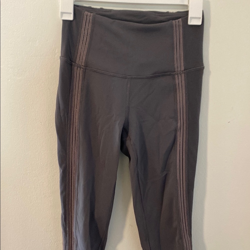 Gray Lululemon Leggings with side stripes